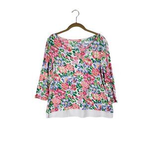 Talbots Faux Layered Top Floral Pique Pink 3/4 Sleeve Size LP Large Petite
